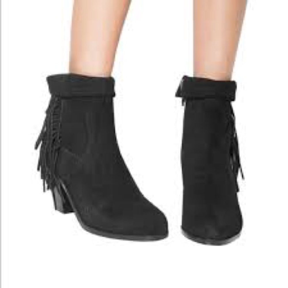 Sam Edelman Louie Black Suede Ankle Zip Bootie Fringe Western